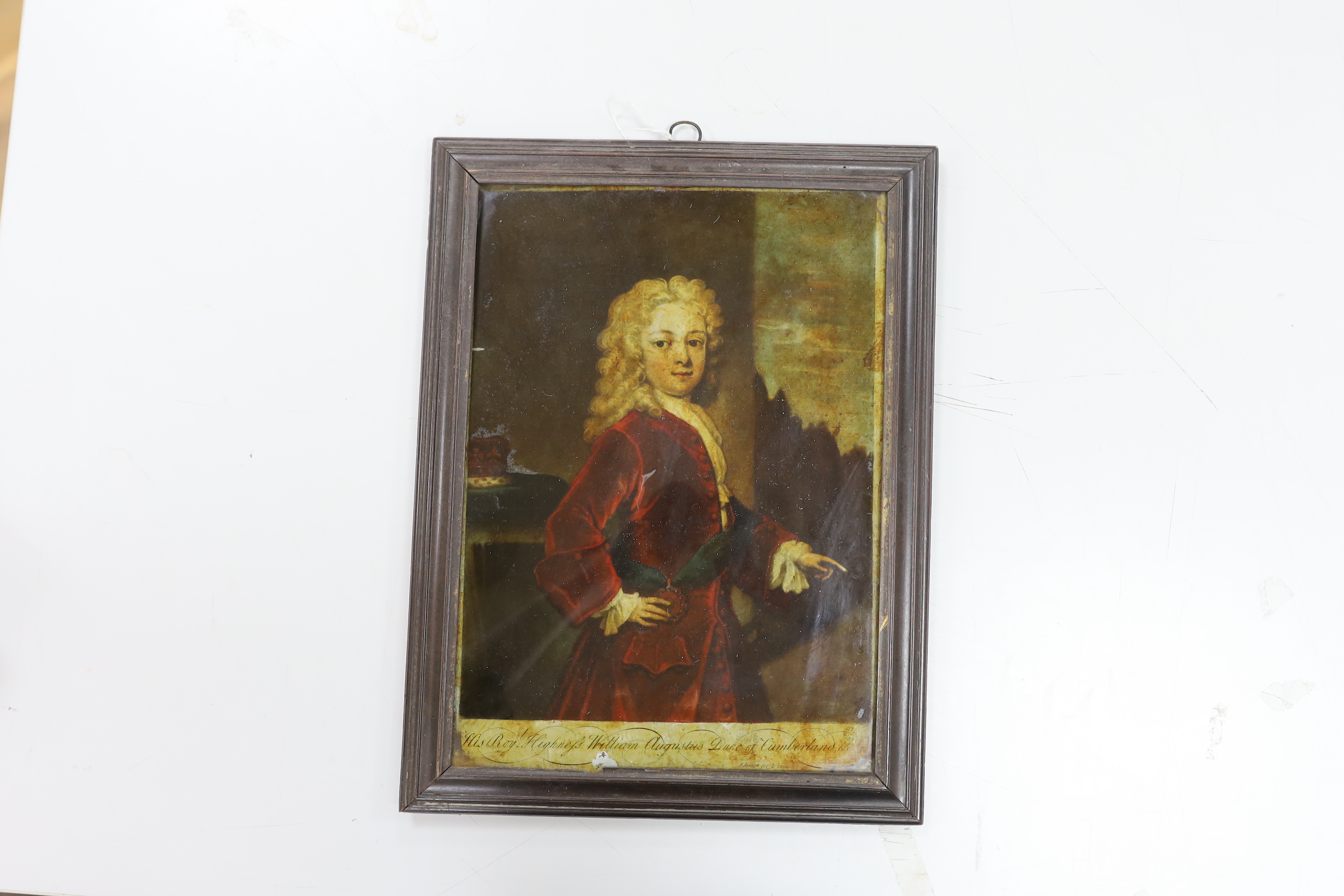 After John Simon (1675-1751), reverse glass painted print, William Augustus The Duke of Cumberland, 35.5 x 25cm